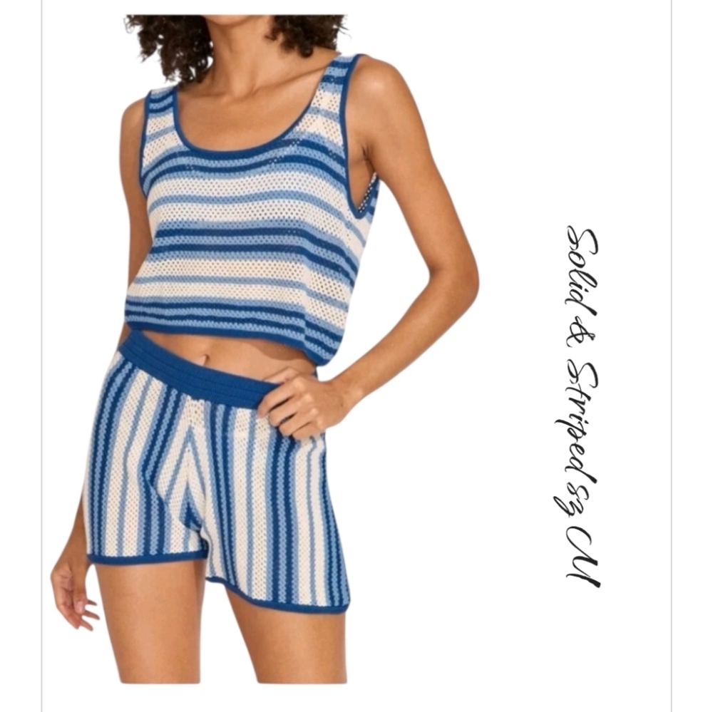 Solid & Striped The Charlie Knit Tank & Shorts Set Blue Large NWT